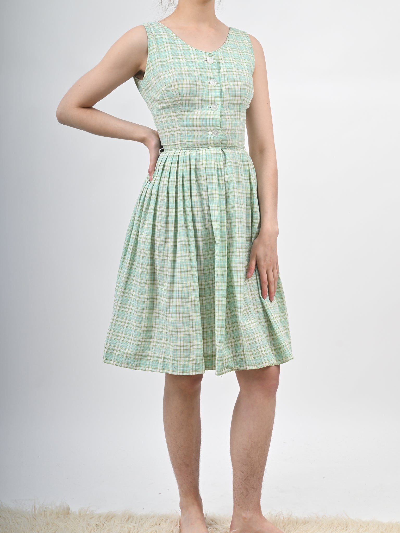 1960s Green Gingham Cotton Fit and Flare Sundress V089 Erin Templeton 1960s Green Gingham Cotton Fit and Flare Sundress V089 Erin Templeton