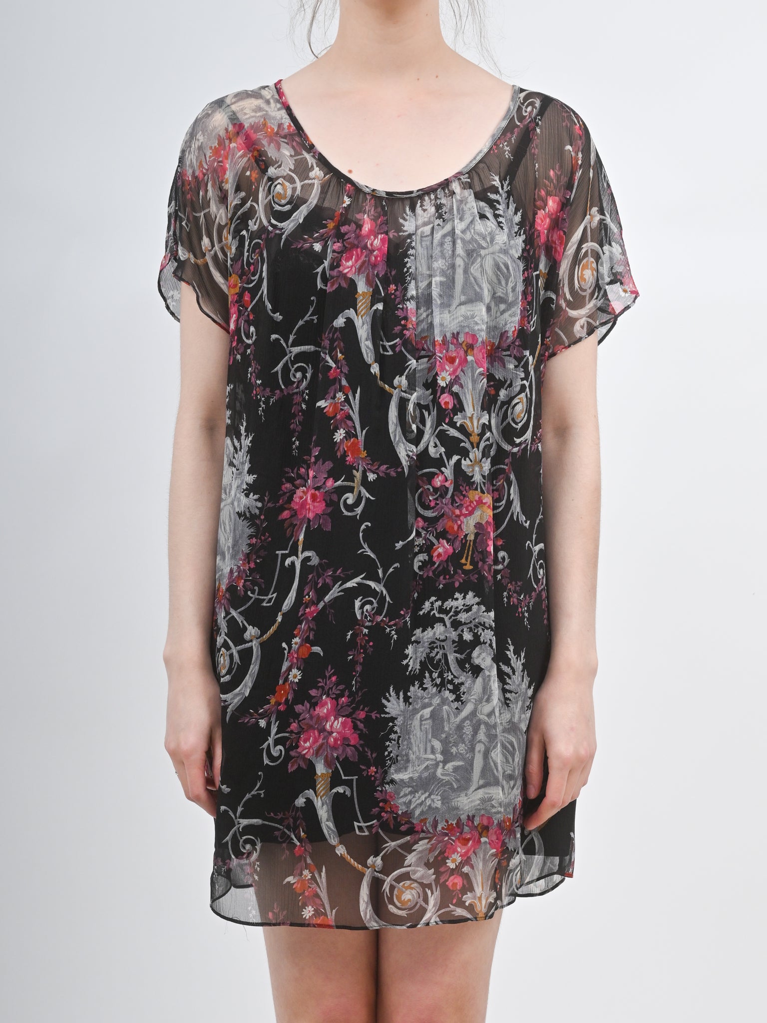 2000s Y2K Betsey Johnson Baroque Painting Style Chiffon Mini Dress Erin Templeton 2000s Y2K Betsey Johnson Baroque Painting Style Chiffon Mini Dress Erin Templeton