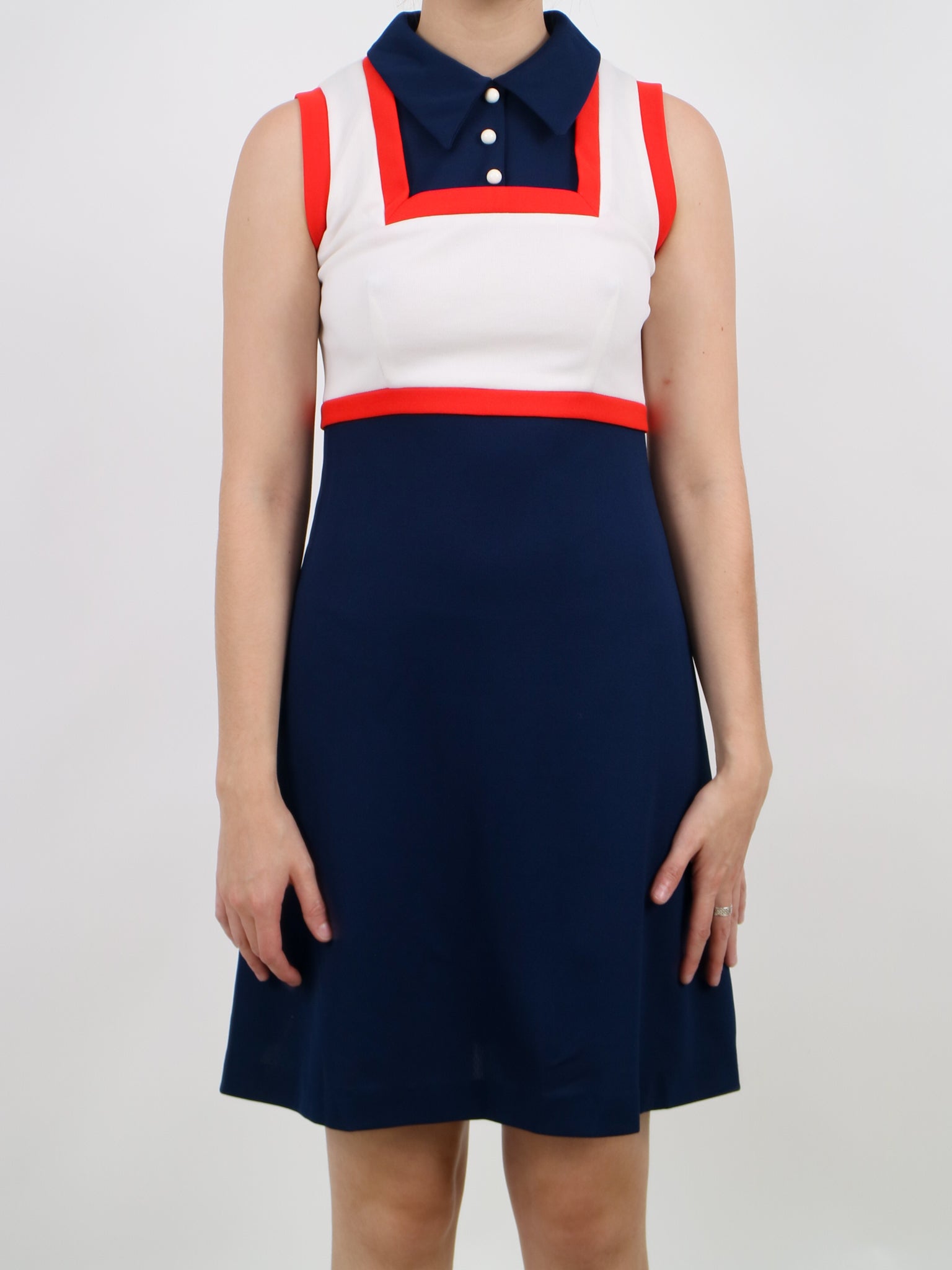 1960's mod mini dress 1960s navy blue red and white mod mini dress v309 – Erin Templeton