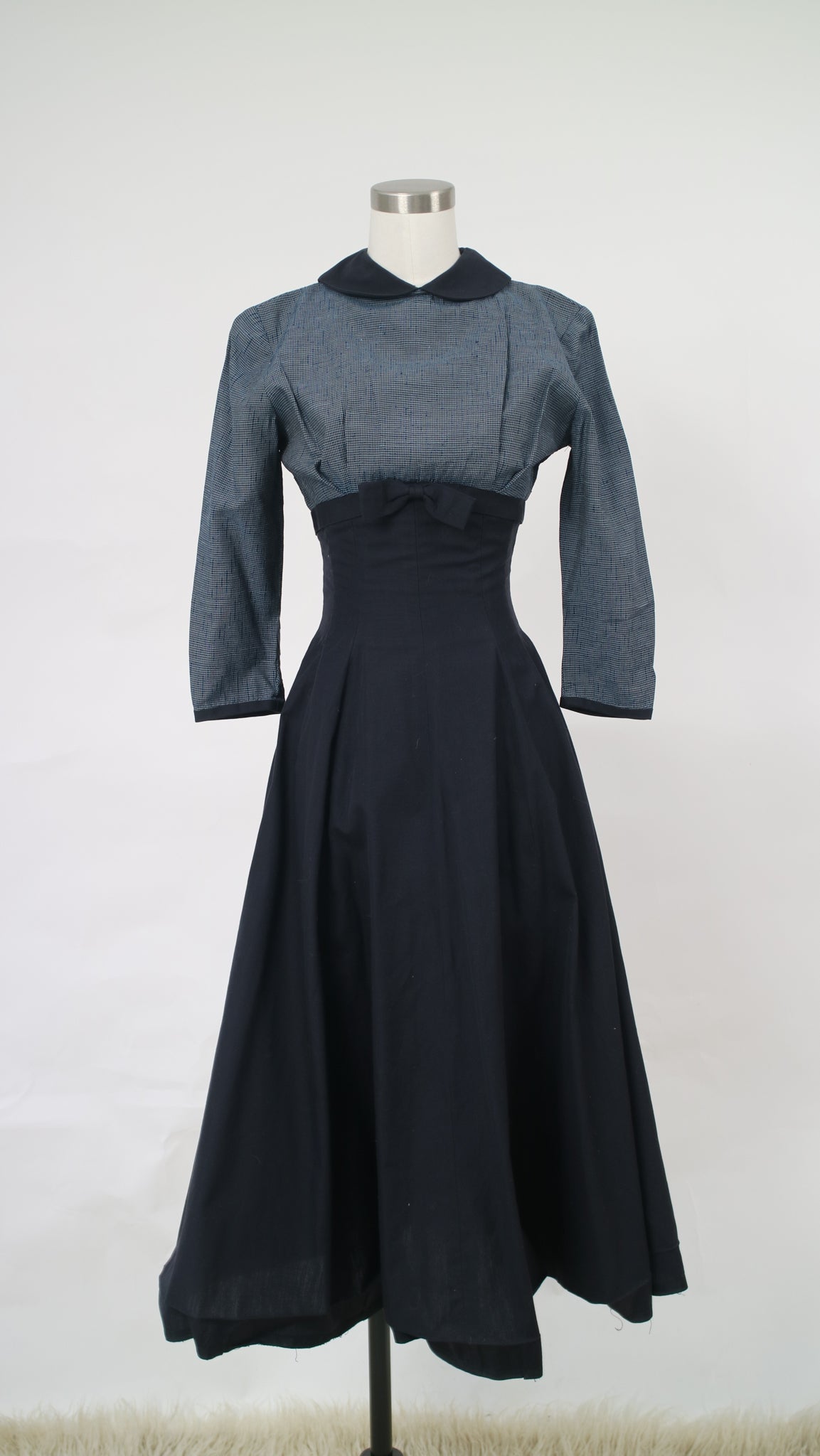 1950s fit and flare navy blue cotton shelf bust dress v335 Erin Templeton 1950s fit and flare navy blue cotton shelf bust dress v335 Erin Templeton