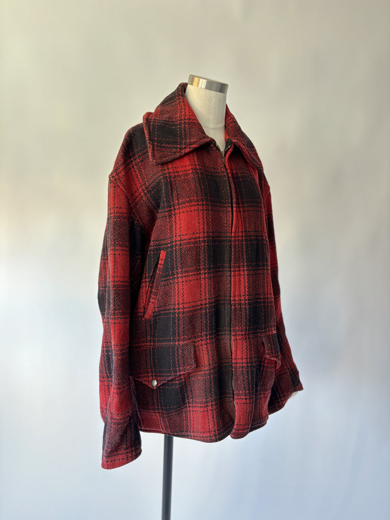 Penney s 40 s red and black plaid wool jacket buffalo check Erin