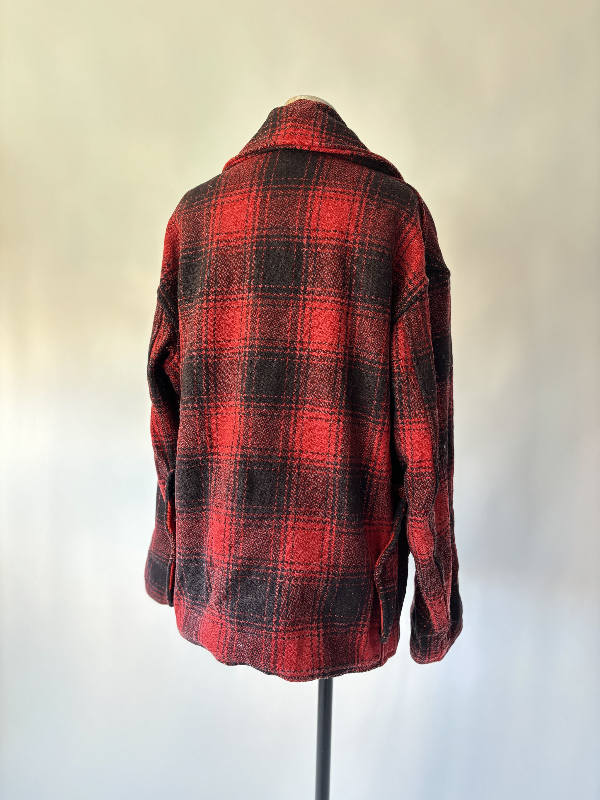 Penney's 40's red and black plaid wool jacket buffalo check v180 Penney's 40's red and black plaid wool jacket buffalo check v180