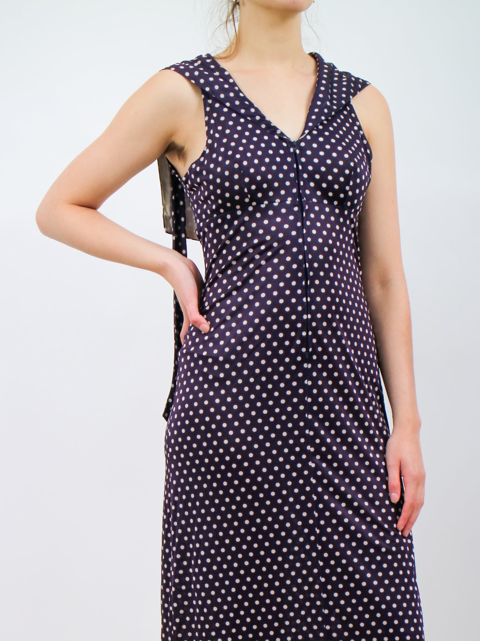 1970s Navy Blue and White Halter Maxi Dress by "Zazzie" V562 Erin Templeton 1970s Navy Blue and White Halter Maxi Dress by "Zazzie" V562 Erin Templeton