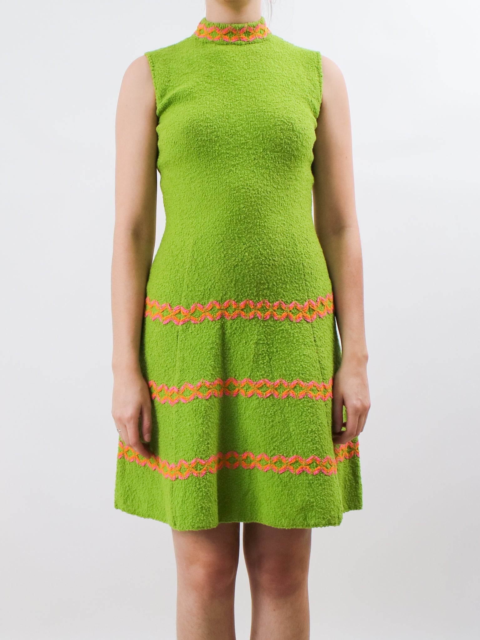 1960s Bright Green and Pink St. John Knit Mini Dress V670 – Erin Templeton