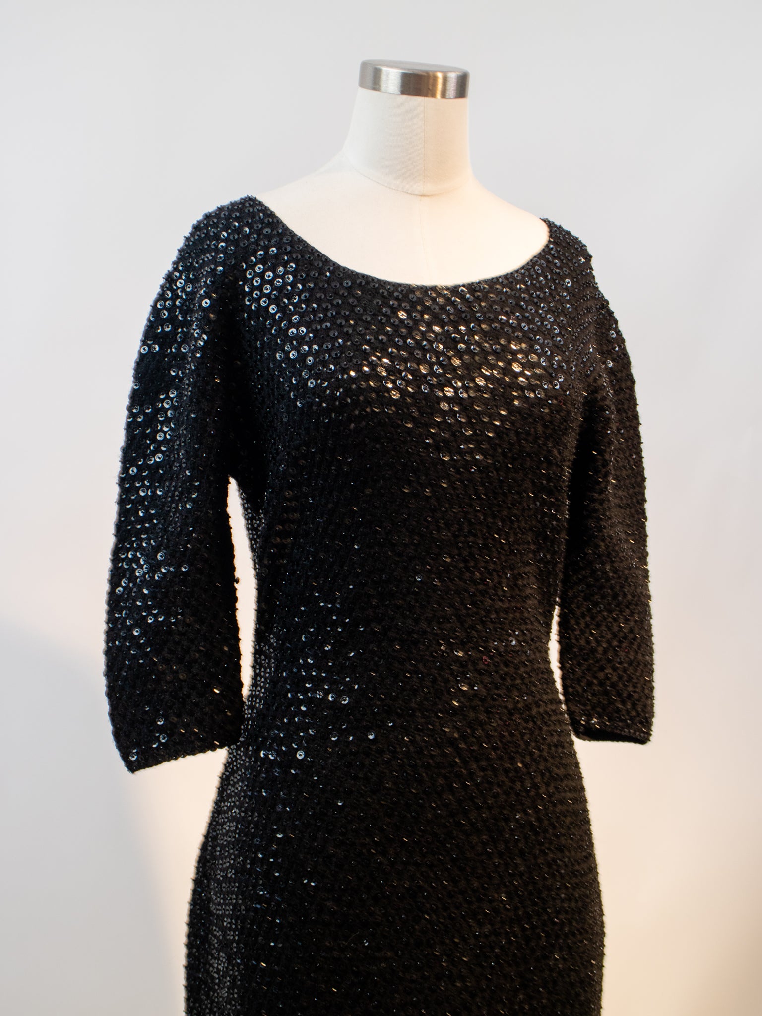 1960s Black Knit Sequin Wiggle Cocktail Dress V653 Erin Templeton 1960s Black Knit Sequin Wiggle Cocktail Dress V653 Erin Templeton