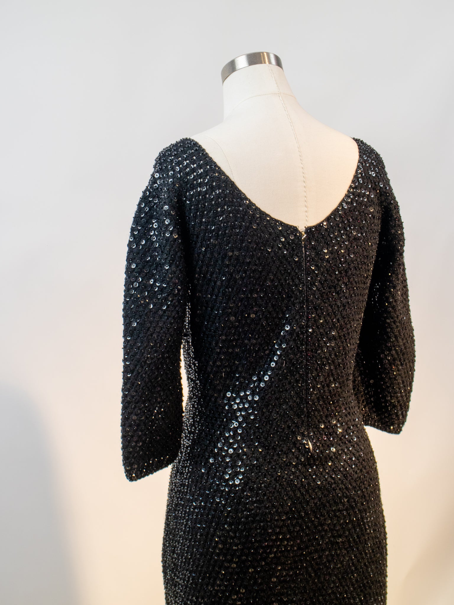 1960s Black Knit Sequin Wiggle Cocktail Dress V653 Erin Templeton 1960s Black Knit Sequin Wiggle Cocktail Dress V653 Erin Templeton