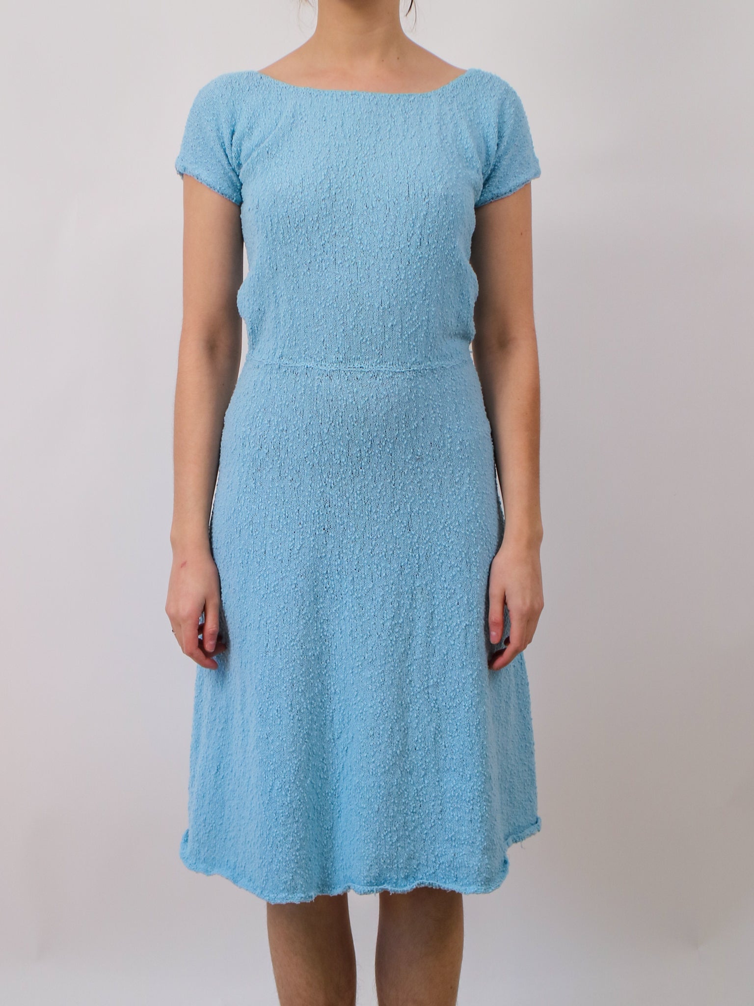 1960s Baby Blue Boucle Knit Shift Dress V157 Erin Templeton 1960s Baby Blue Boucle Knit Shift Dress V157 Erin Templeton