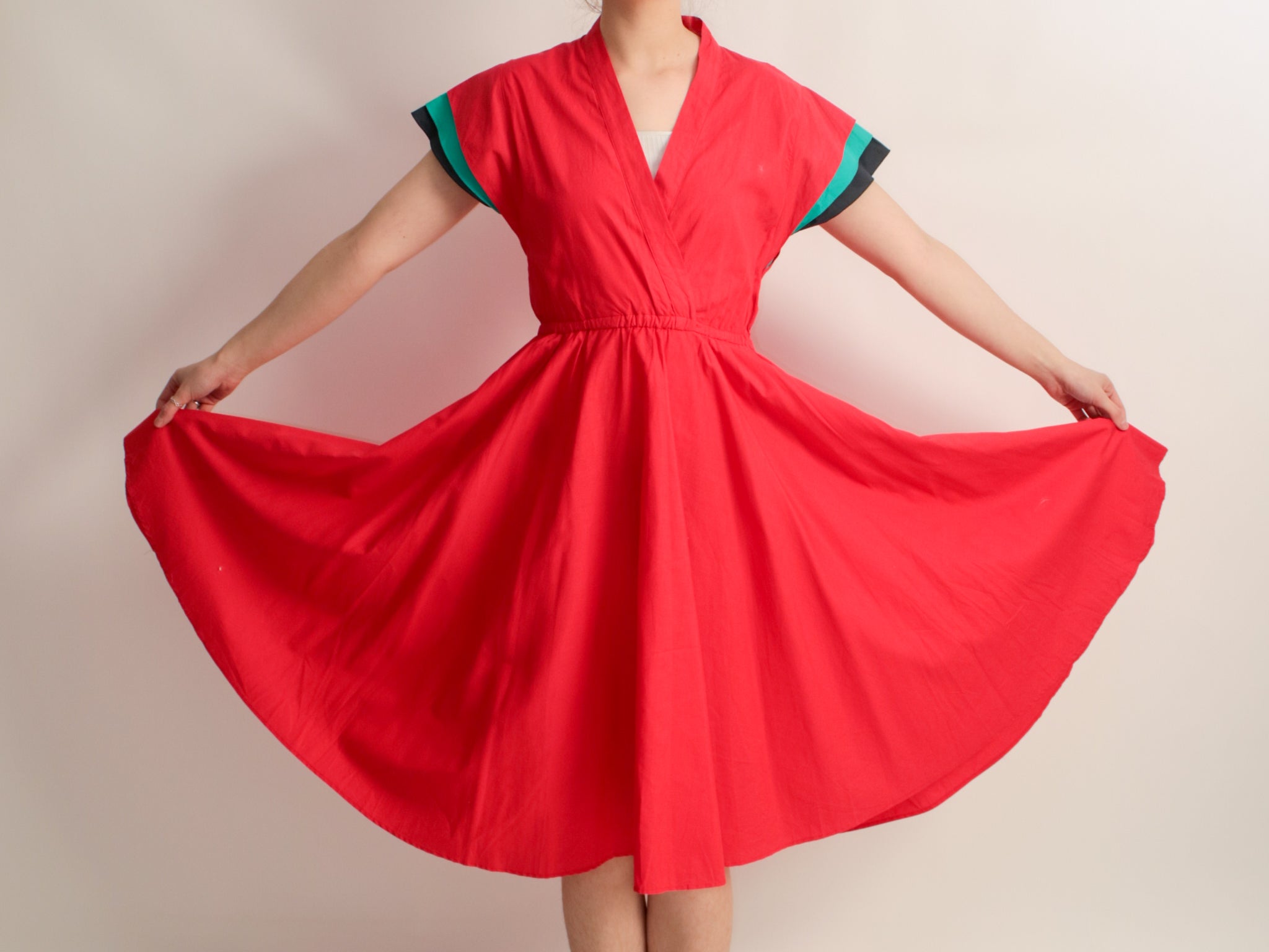 1970s Fit and Flare Red and Blue Faux Wrap Dress Colorblock Giorgio Sa –  Erin Templeton