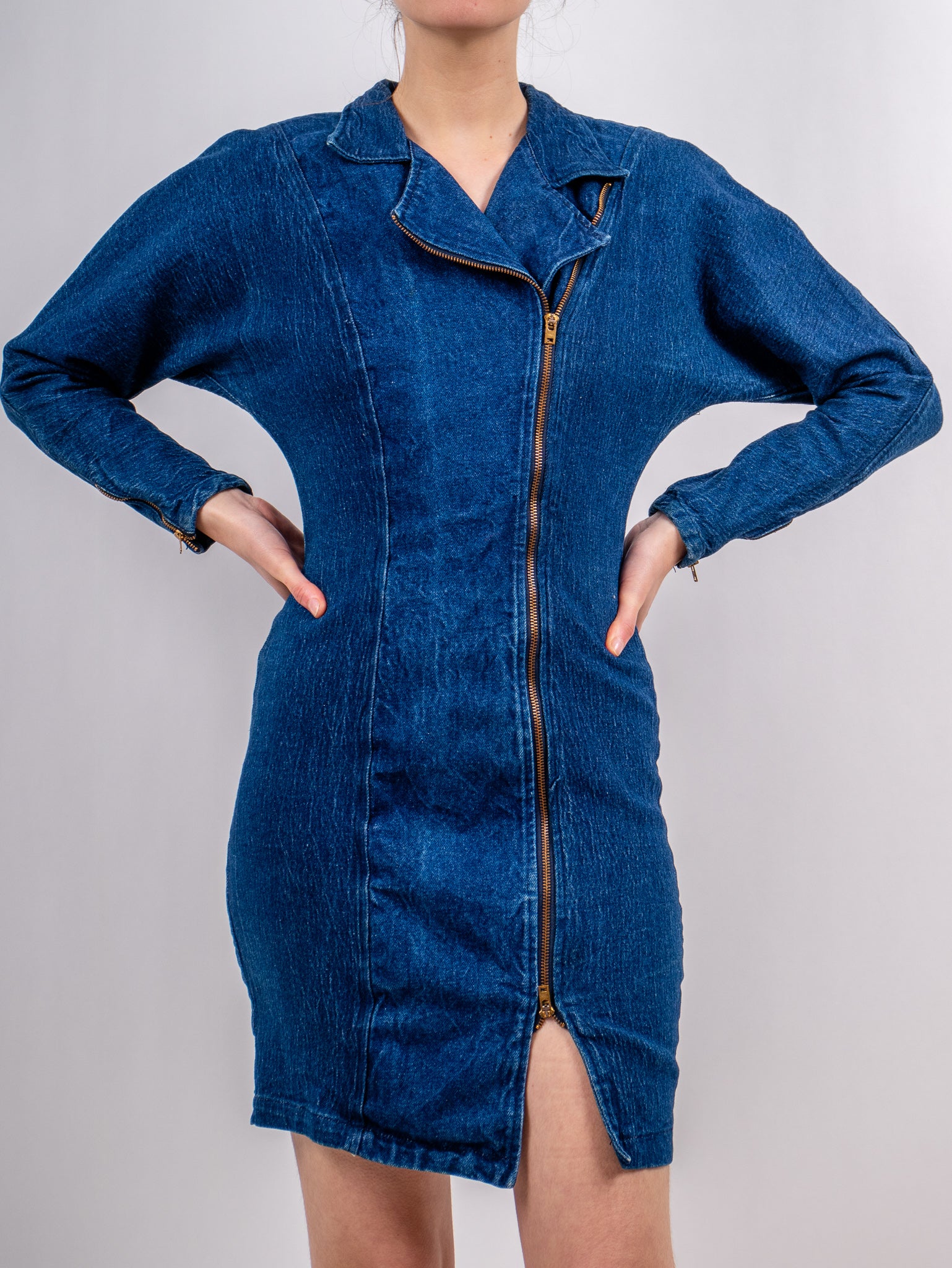 paris blues denim dress 1980's asymmetrical V756 – Erin Templeton Women's Skater Dresses 90% Cotton 10% Polyester EXCLUSIVE MAROON AND BLACK Color:Azurre