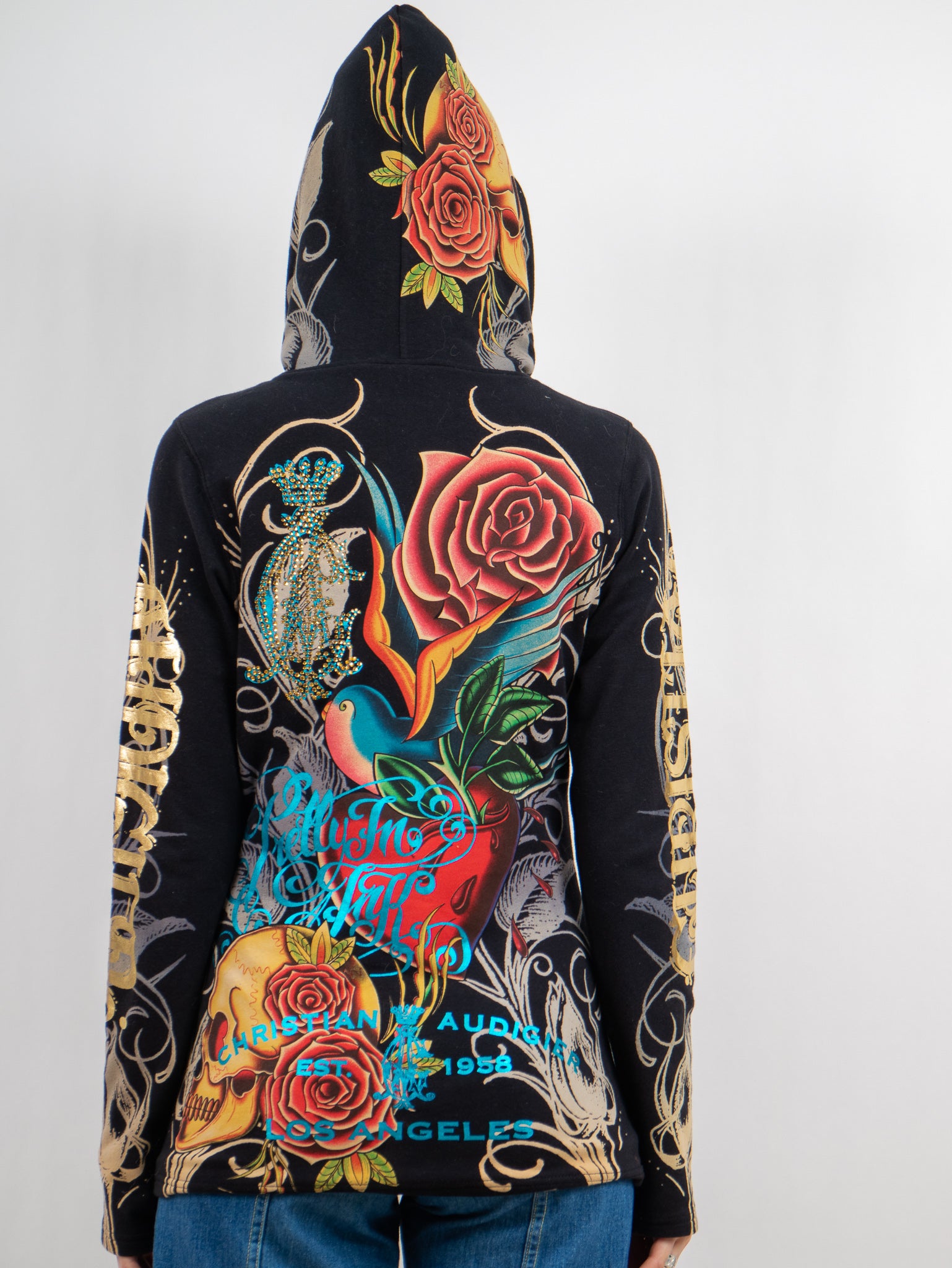 y2k christian audigier for ed hardy zip up hoodie skull hood Erin Templeton