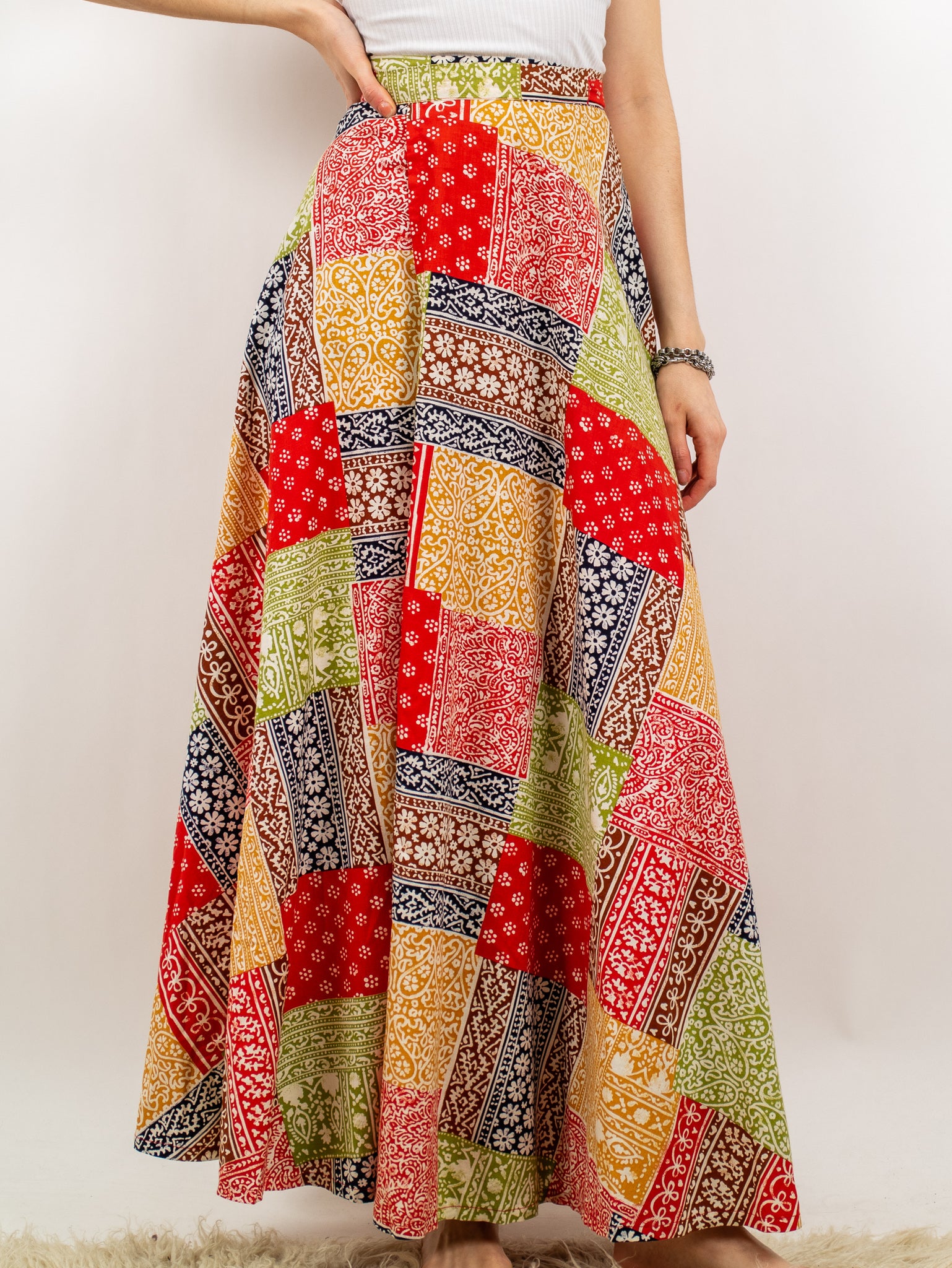 Wrap Skirt Flowy Skirt 70s Patchwork Flowy Skirt 50s XS-Sm 70s Red