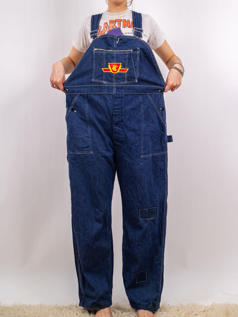 1940's / 1950's TORONTO TRANSIT COMPANY denim overalls with TTC logo patch on the chest