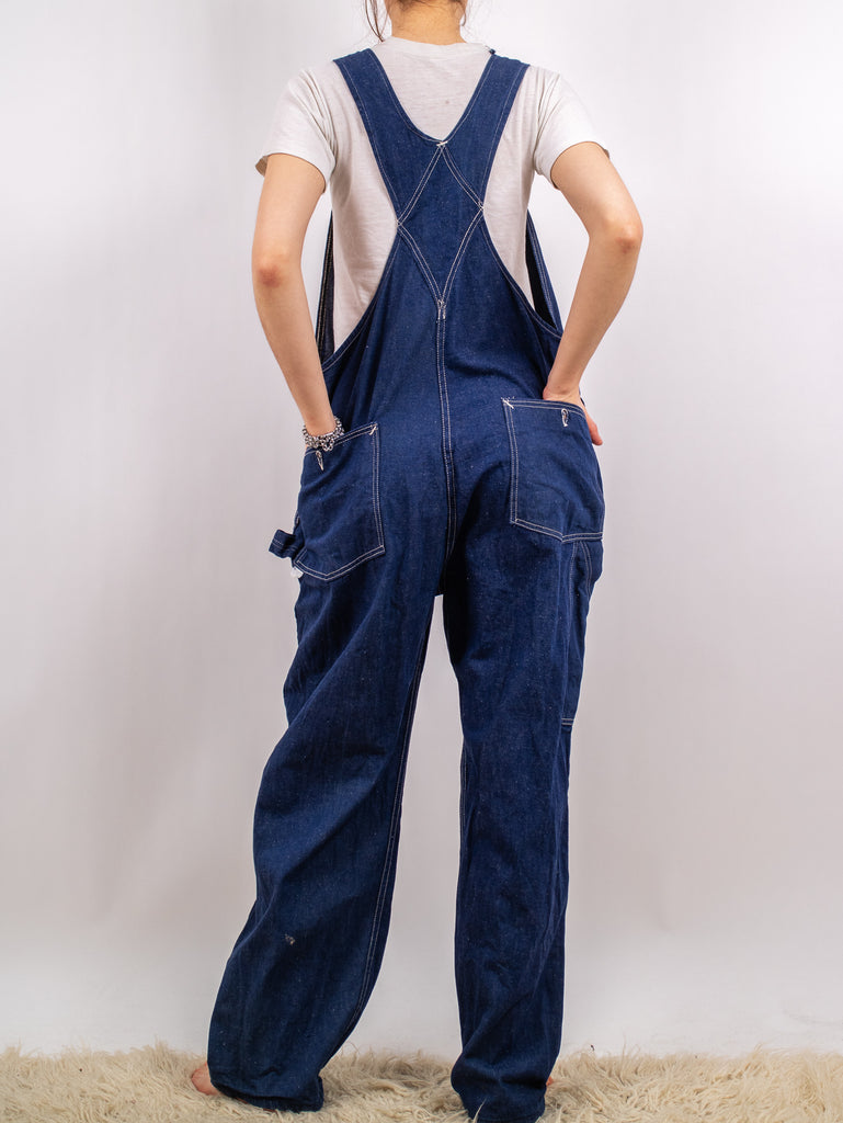 back view of 1940's / 1950's TORONTO TRANSIT COMPANY denim overalls with TTC logo patch on the chest