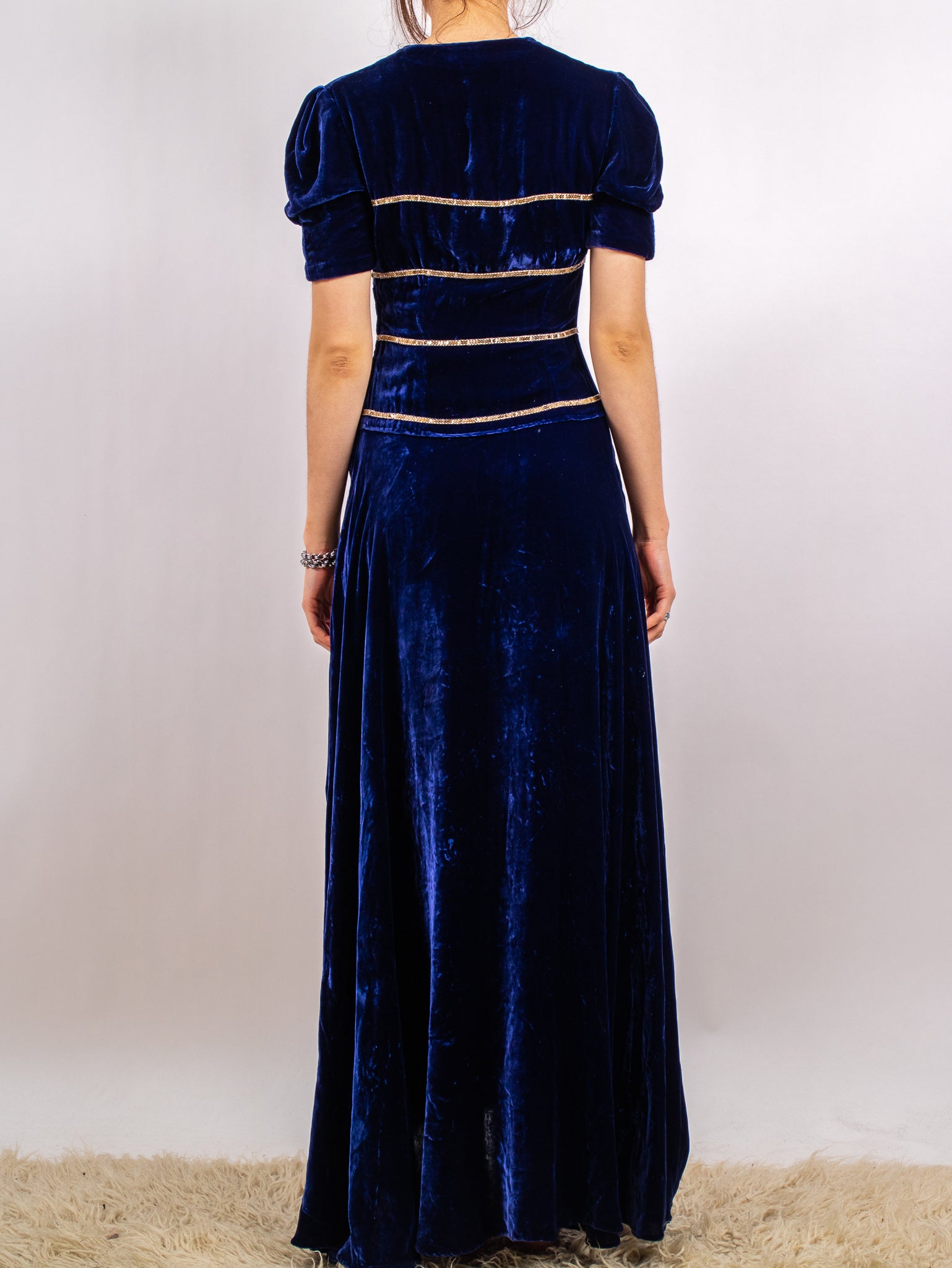 1940 s blue velvet maxi dress